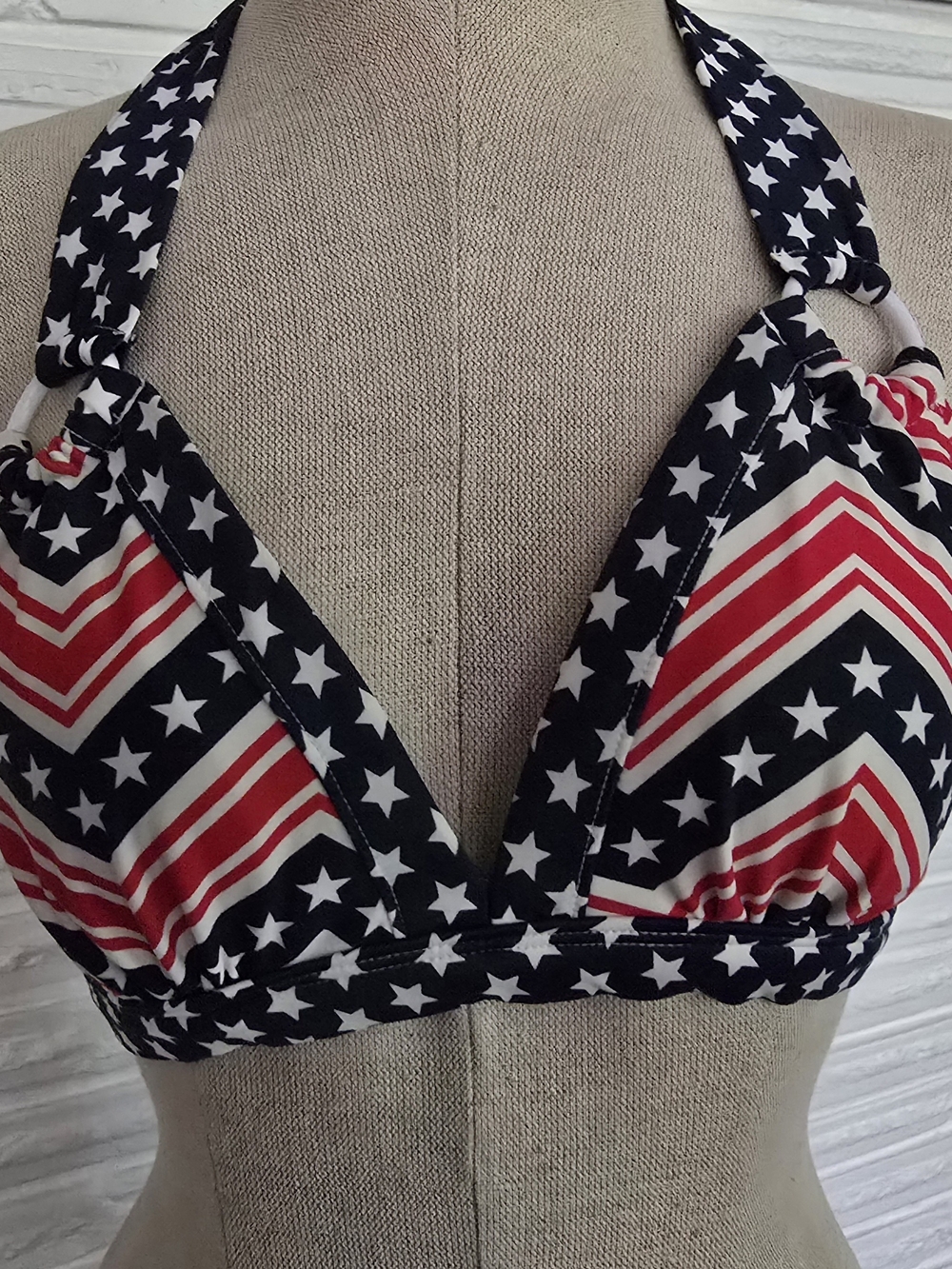 4th July,  Patriotic, Star Print Halter Bikini Top - Red, White & Navy